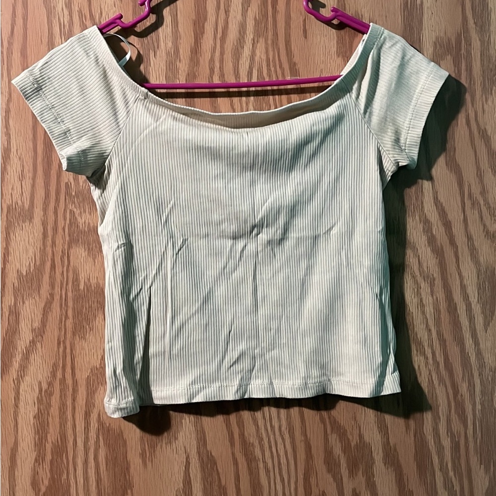 Tan off the shoulder crop top